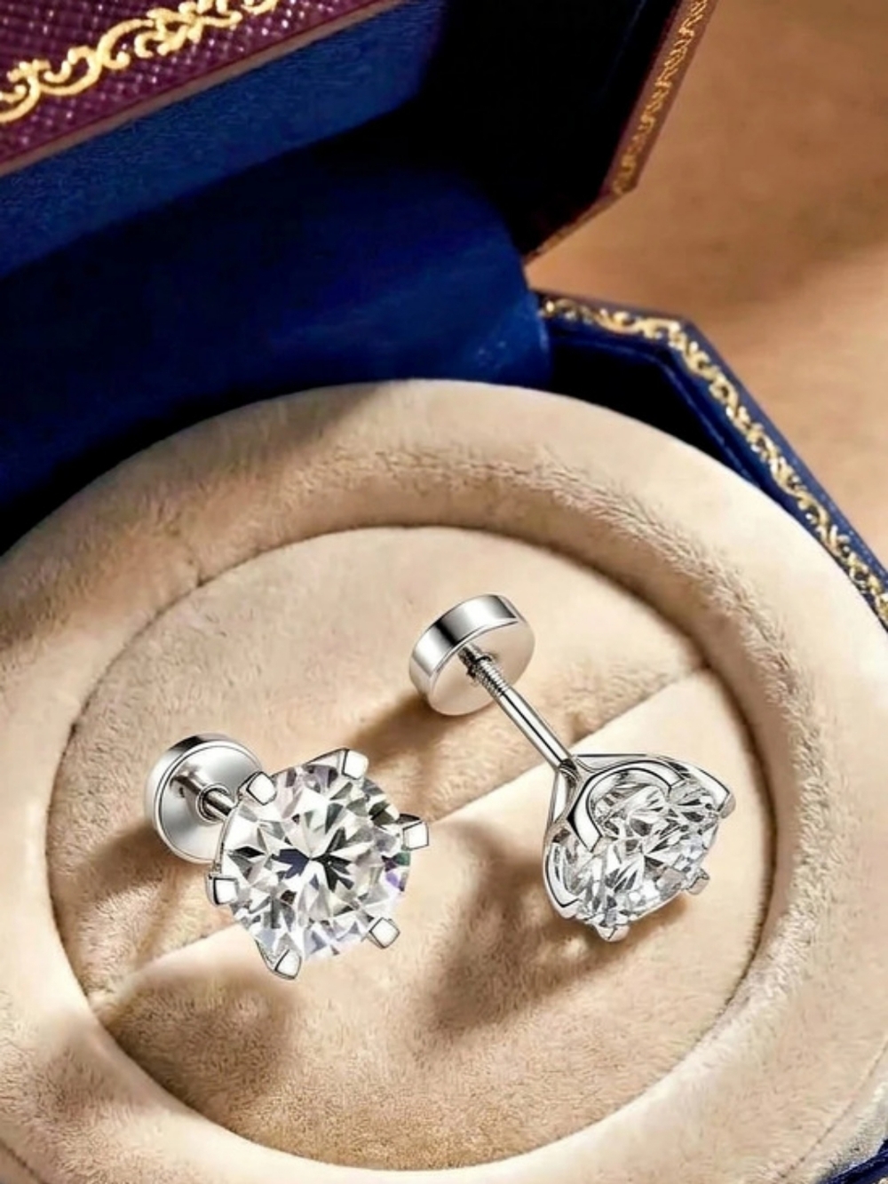 Moissanite 2 CTW Solitaire Screw Back Stud Earrings